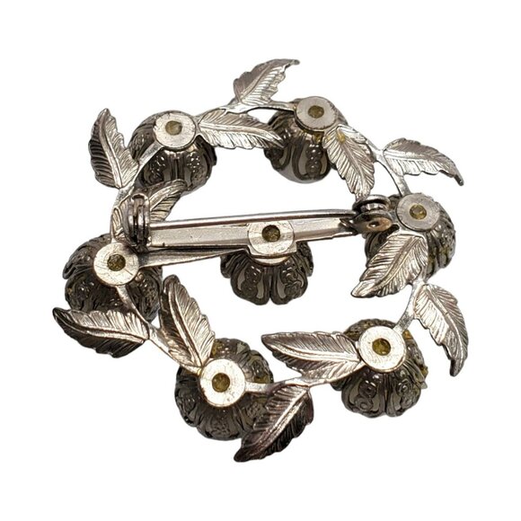 Vtg Milk Glass Floral Wreath Brooch Opalescent White Glass Pearls and Leaves - Picture 5 of 7